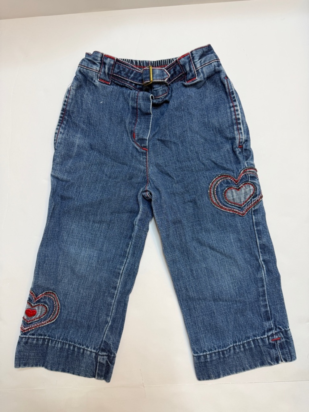 Gymboree Blue Denim Jeans with Heart Embroidery wide leg toddler girl 3T